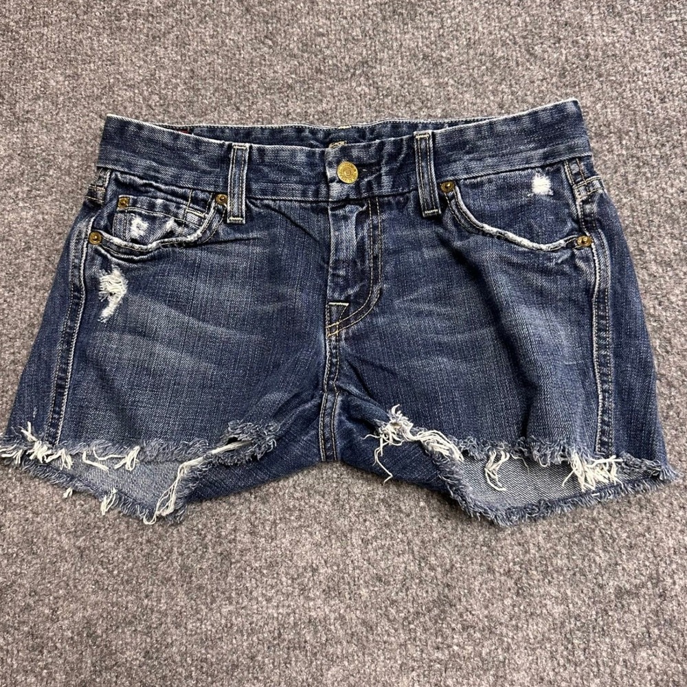 7 For All Mankind Shorts Womens Size 28 Dark Wash Raw Hem Distressed Cotton USA